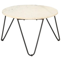 Table basse Blanc 65x65x42 cm Pierre véritable texture marbre 
