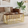 Table basse doré acier inoxydable et bois massif récupération 