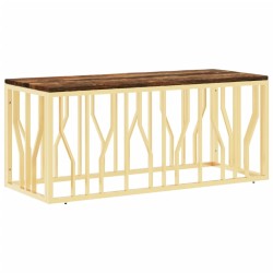 Table basse doré acier inoxydable et bois massif récupération 