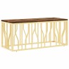 Table basse doré acier inoxydable et bois massif récupération 