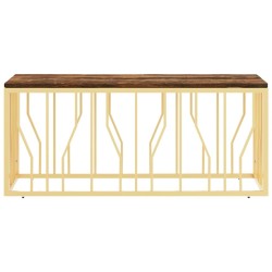 Table basse doré acier inoxydable et bois massif récupération 