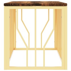 Table basse doré acier inoxydable et bois massif récupération 