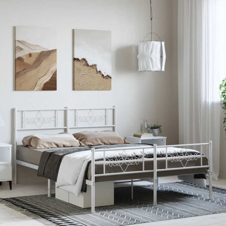 Cadre de lit métal sans matelas et pied de lit blanc 150x200 cm 