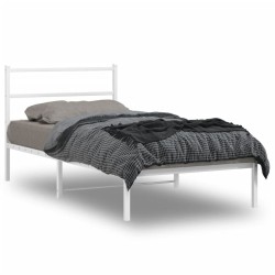Cadre de lit métal sans matelas et tête de lit blanc 100x190 cm 