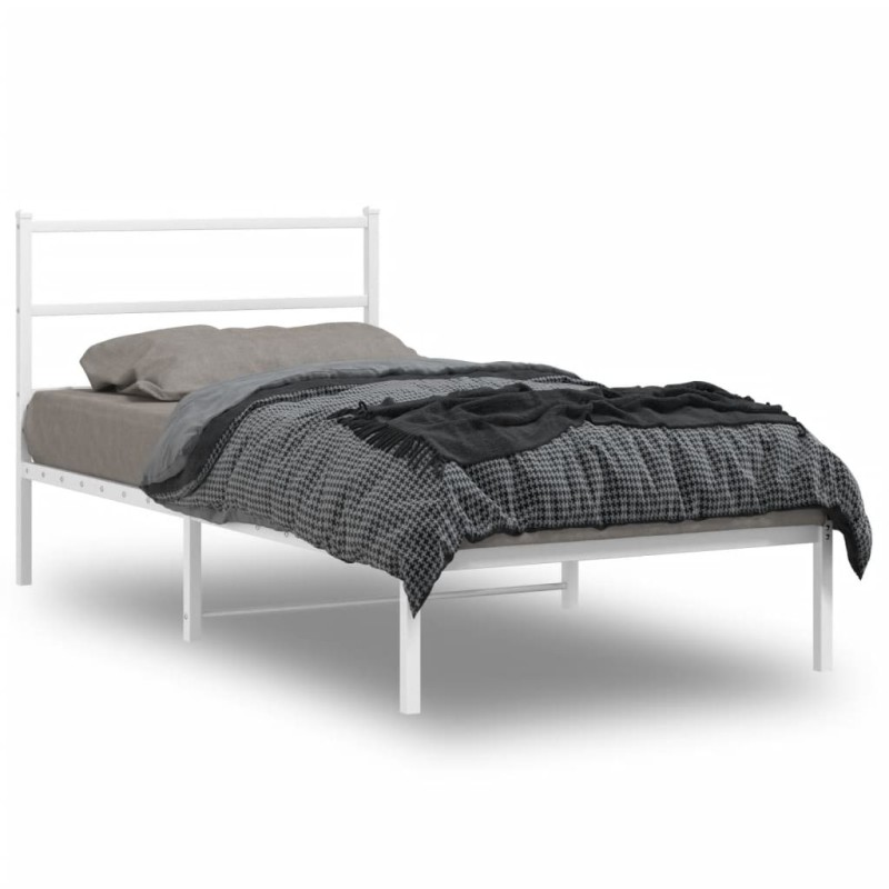 Cadre de lit métal sans matelas et tête de lit blanc 100x190 cm 