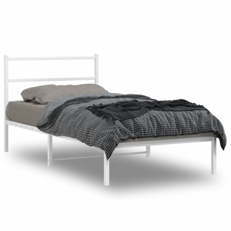 Cadre de lit métal sans matelas et tête de lit blanc 100x190 cm 