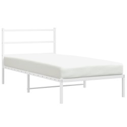 Cadre de lit métal sans matelas et tête de lit blanc 100x190 cm 