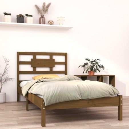 Cadre de lit sans matelas marron miel 100x200 cm bois massif 