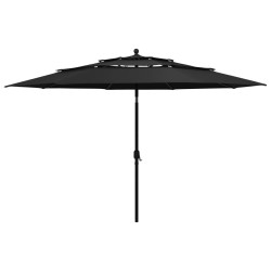 Parasol de jardin à 3 niveaux avec mât en aluminium noir 3,5 m 