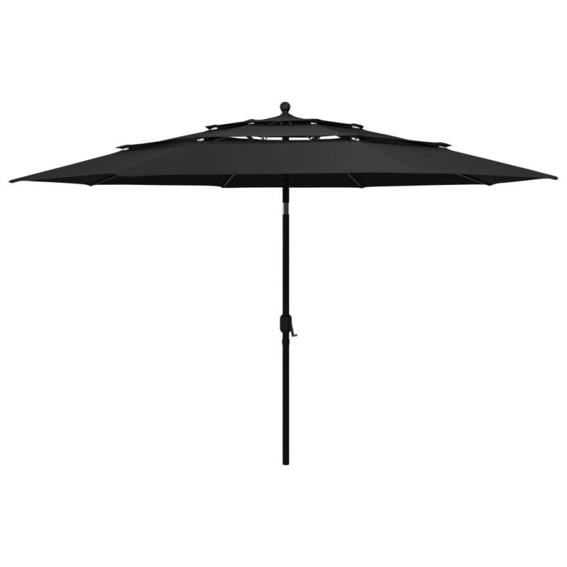 Parasol de jardin à 3 niveaux avec mât en aluminium noir 3,5 m 