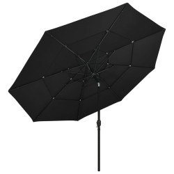 Parasol de jardin à 3 niveaux avec mât en aluminium noir 3,5 m 