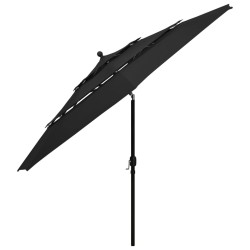 Parasol de jardin à 3 niveaux avec mât en aluminium noir 3,5 m 
