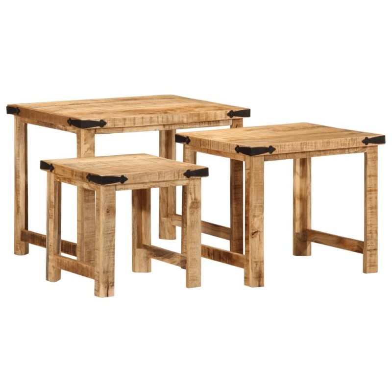 Tables d'appoint gigognes 3 pcs bois de manguier massif brut 