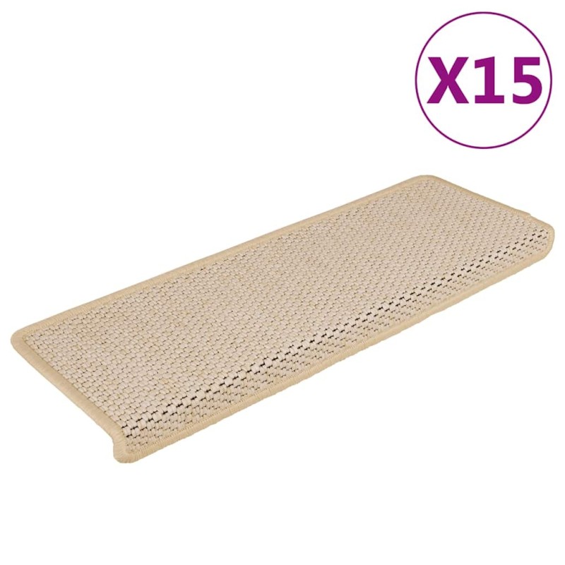 Tapis d'escalier autocollants 15 pcs 65x21x4 cm Crème 
