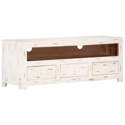 Meuble TV Bois massif d'acacia 110x30x40 cm Blanc 