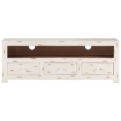 Meuble TV Bois massif d'acacia 110x30x40 cm Blanc 