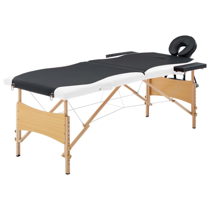 Table de massage pliable 2 zones Bois Noir et blanc Table de massage pliable 2 zones Bois Noir et blanc