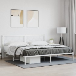 Cadre de lit métal sans matelas et tête de lit blanc 200x200 cm 
