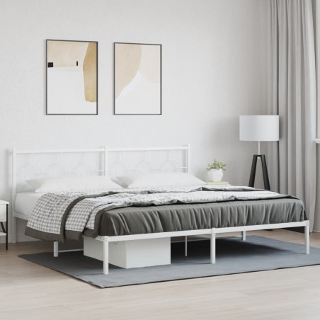 Cadre de lit métal sans matelas et tête de lit blanc 200x200 cm 