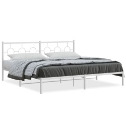 Cadre de lit métal sans matelas et tête de lit blanc 200x200 cm 