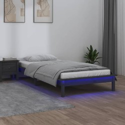 Cadre de lit à LED sans matelas gris 90x200 cm bois massif 