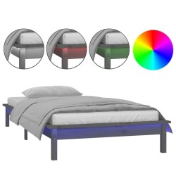 Cadre de lit à LED sans matelas gris 90x200 cm bois massif 