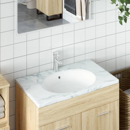 Évier de salle de bain blanc 47x39x21 cm ovale céramique 