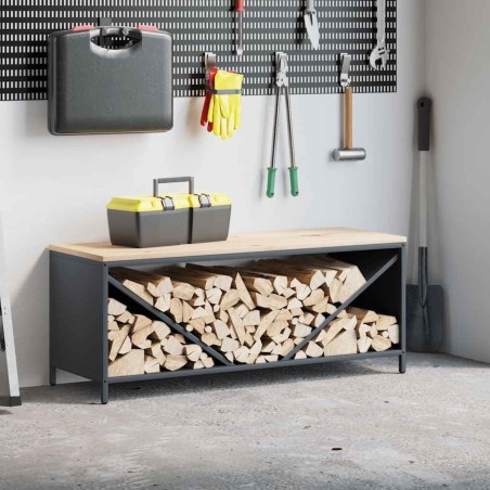 Étagère à bois de chauffage avec plateau en bois anthracite 