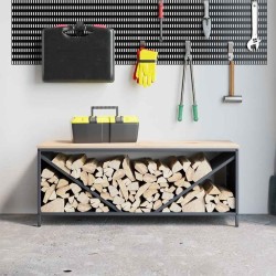 Étagère à bois de chauffage avec plateau en bois anthracite 