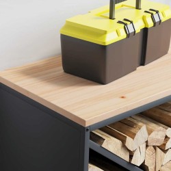 Étagère à bois de chauffage avec plateau en bois anthracite 