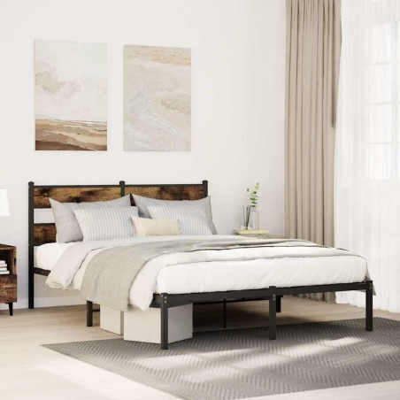 Cadre de lit en métal sans matelas chêne fumé 135x190 cm 