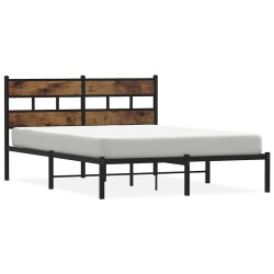 Cadre de lit en métal sans matelas chêne fumé 135x190 cm 