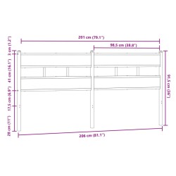 Tête de lit chêne marron 200 cm acier et bois d'ingénierie 
