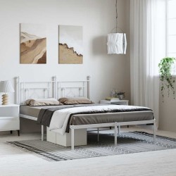 Cadre de lit métal sans matelas et tête de lit blanc 150x200 cm 
