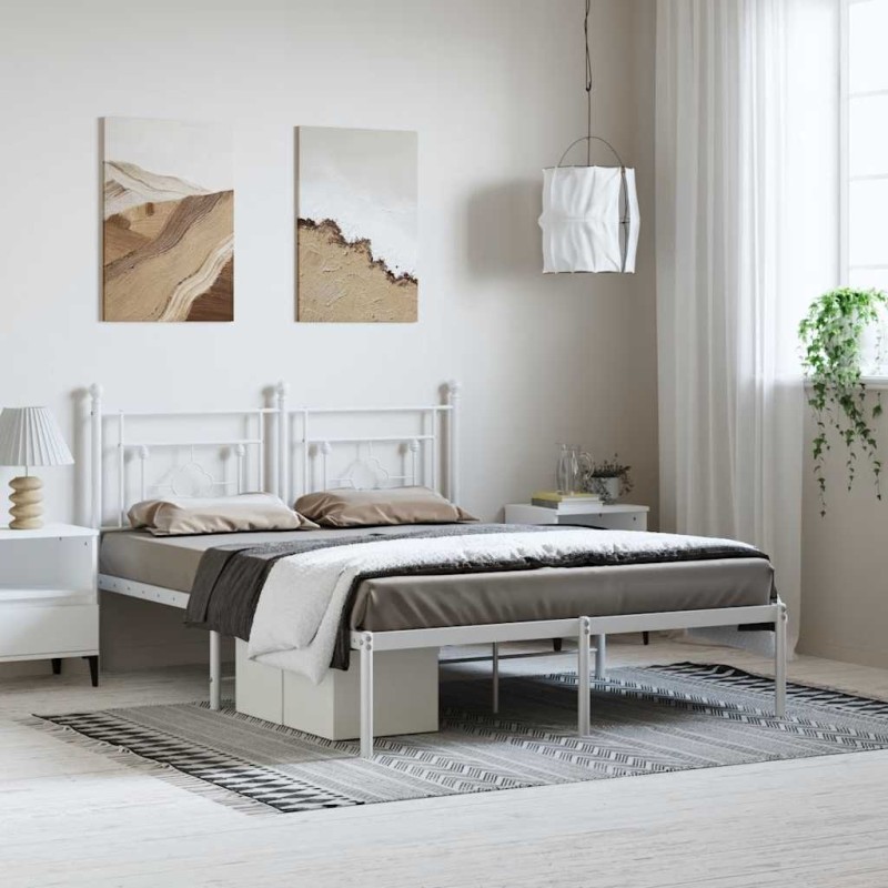 Cadre de lit métal sans matelas et tête de lit blanc 150x200 cm 
