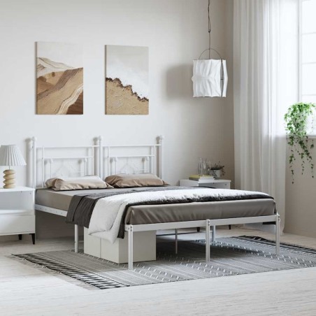 Cadre de lit métal sans matelas et tête de lit blanc 150x200 cm 