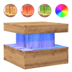 Table basse avec lumières LED chêne artisanal 50x50x40 cm 
