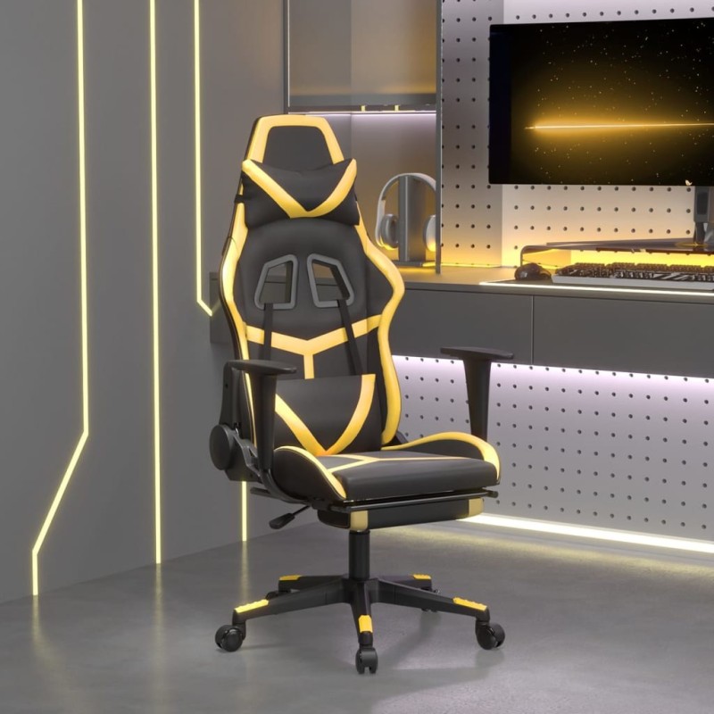 Chaise de jeu de massage avec repose-pied Noir&Doré Similicuir 