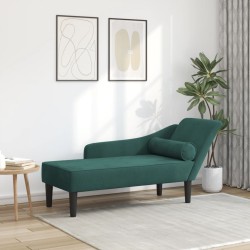 Chaise longue avec coussins vert foncé velours 
