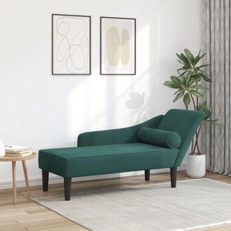 Chaise longue avec coussins vert foncé velours 