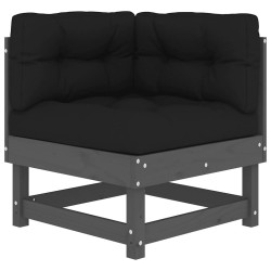 Canapé d'angle avec coussins gris bois de pin solide 