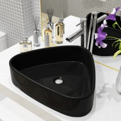Lavabo triangulaire en céramique noir 50,5x41x12 cm 