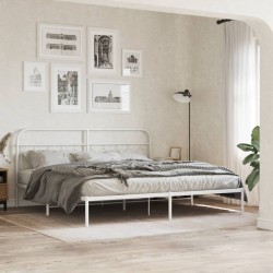 Cadre de lit métal sans matelas et tête de lit blanc 200x200 cm 