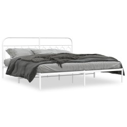 Cadre de lit métal sans matelas et tête de lit blanc 200x200 cm 