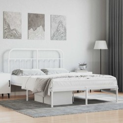 Cadre de lit métal sans matelas et tête de lit blanc 135x190 cm 