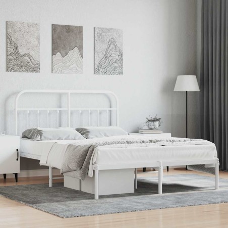 Cadre de lit métal sans matelas et tête de lit blanc 135x190 cm 