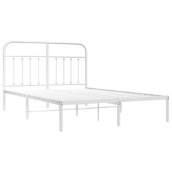 Cadre de lit métal sans matelas et tête de lit blanc 135x190 cm 