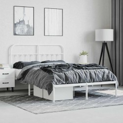 Cadre de lit métal sans matelas et tête de lit blanc 135x190 cm 