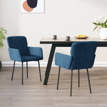 Chaises à manger lot de 2 Bleu Velours 