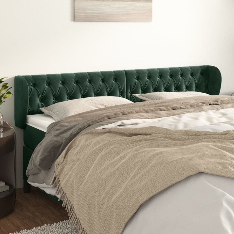 Tête de lit avec oreilles Vert foncé 183x23x78/88 cm Velours 